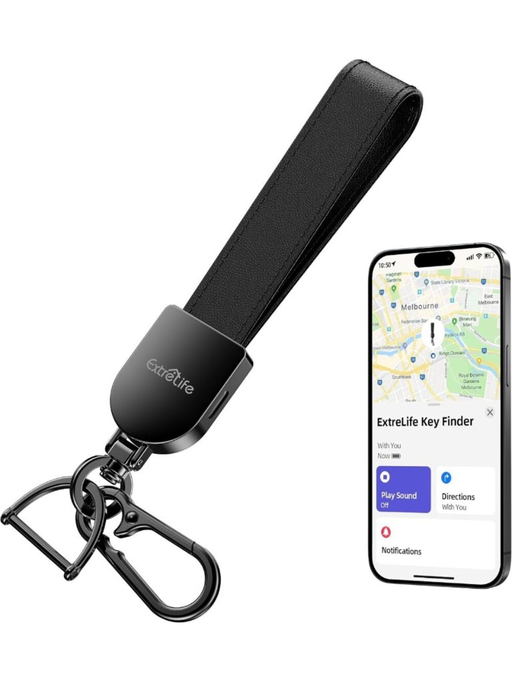 Leather Keychain with GPS Tracker, Compatible with Apple Find My - Smart Key